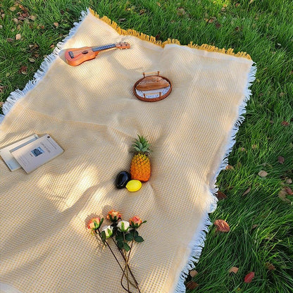 70"x 70" Picnic Blanket Extra Large,Layer Outdoor Blanket for 5 to 7 Adults,Camping Grass Lawn Park Accessories Cute Couple Gifts Ideas Wedding Registry for Park, Beach (Yellow)