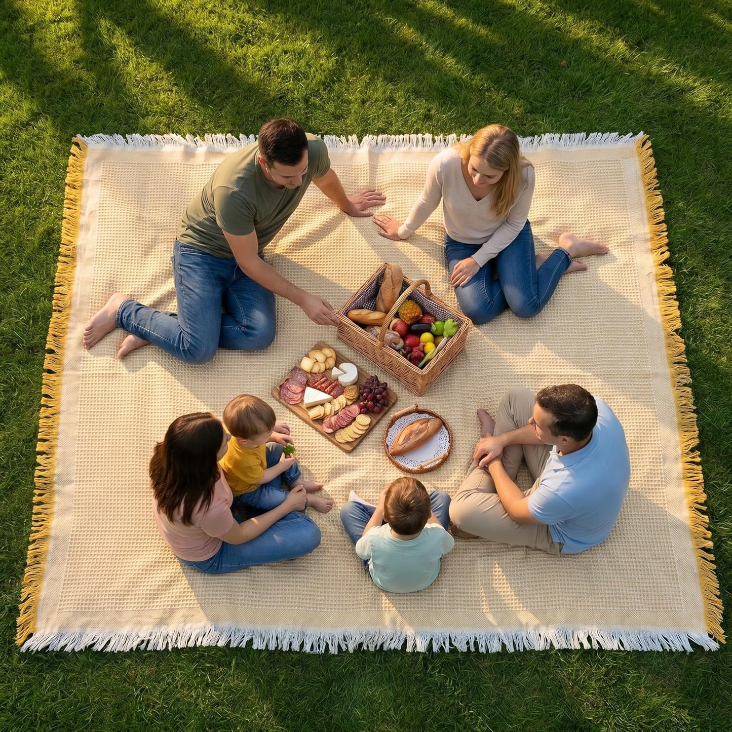 70"x 70" Picnic Blanket Extra Large,Layer Outdoor Blanket for 5 to 7 Adults,Camping Grass Lawn Park Accessories Cute Couple Gifts Ideas Wedding Registry for Park, Beach (Yellow)