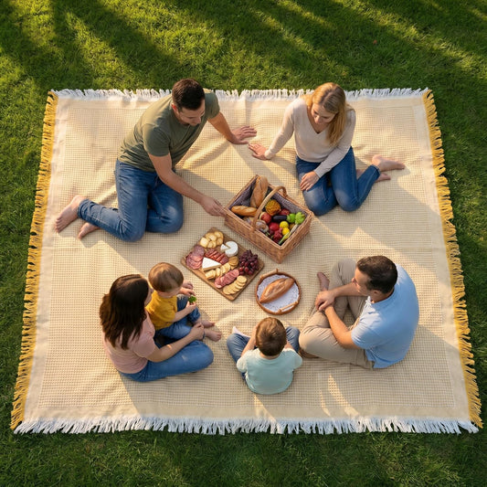 70"x 70" Picnic Blanket Extra Large,Layer Outdoor Blanket for 5 to 7 Adults,Camping Grass Lawn Park Accessories Cute Couple Gifts Ideas Wedding Registry for Park, Beach (Yellow)