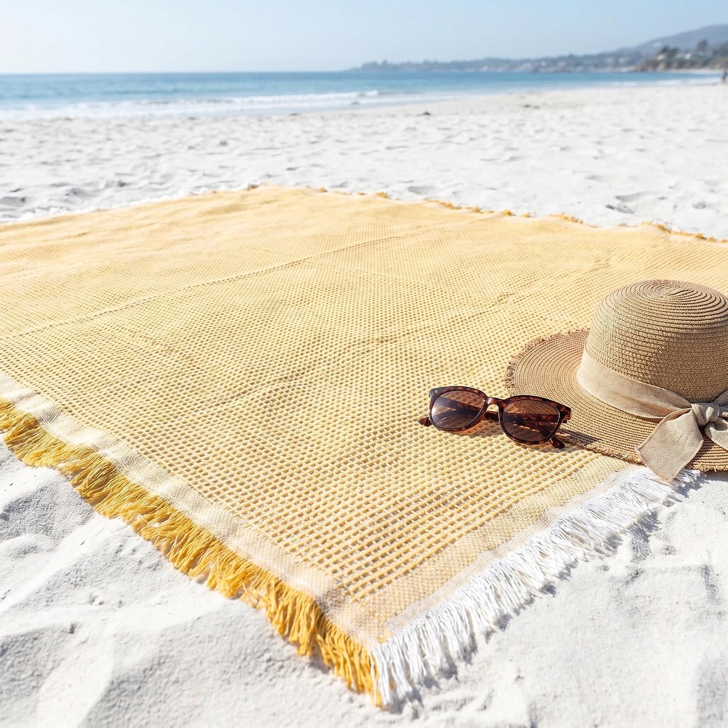 70"x 70" Picnic Blanket Extra Large,Layer Outdoor Blanket for 5 to 7 Adults,Camping Grass Lawn Park Accessories Cute Couple Gifts Ideas Wedding Registry for Park, Beach (Yellow)