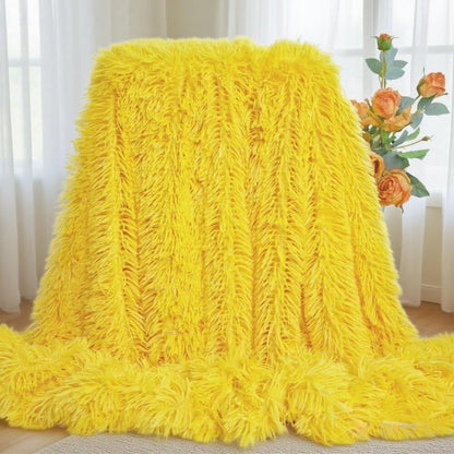 Luxury Shaggy Throw Blanket, Long Pile Plush, Bright Yellow, Soft Decorative Throw for Couch Bed,Gift for Women (63"x79",Bright Yellow)