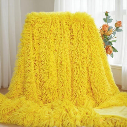 Luxury Shaggy Throw Blanket, Long Pile Plush, Bright Yellow, Soft Decorative Throw for Couch Bed,Gift for Women (63"x79",Bright Yellow)