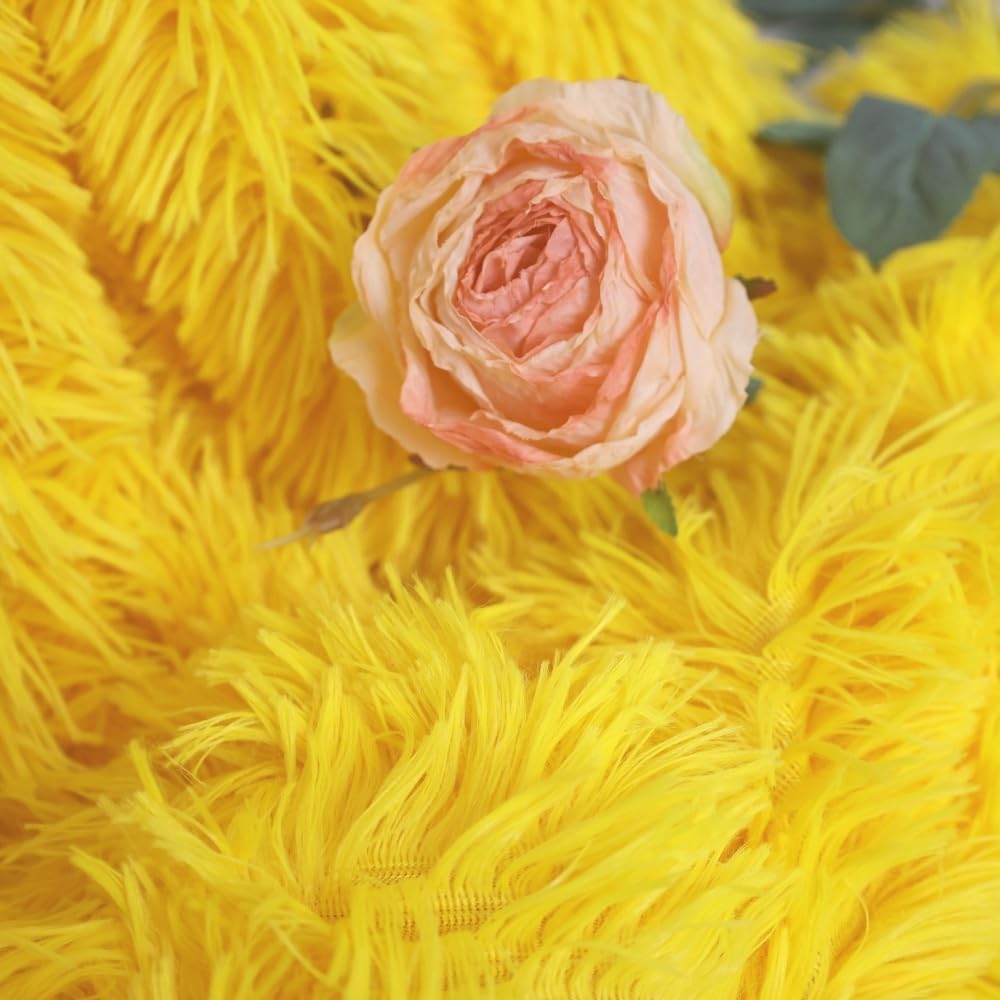 Luxury Shaggy Throw Blanket, Long Pile Plush, Bright Yellow, Soft Decorative Throw for Couch Bed,Gift for Women (63"x79",Bright Yellow)