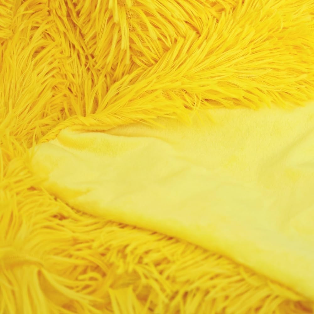 Luxury Shaggy Throw Blanket, Long Pile Plush, Bright Yellow, Soft Decorative Throw for Couch Bed,Gift for Women (63"x79",Bright Yellow)