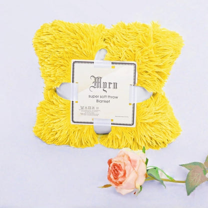 Luxury Shaggy Throw Blanket, Long Pile Plush, Bright Yellow, Soft Decorative Throw for Couch Bed,Gift for Women (63"x79",Bright Yellow)