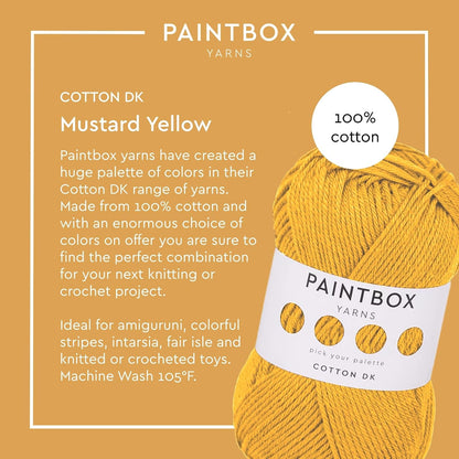 Paintbox Yarns 100% Cotton DK Yarn 1.76oz / 50g, 137yds / 125m | Mustard Yellow Wool For Crochet, Knitting - Soft, Lightweight Double Knit Yarn For Clothes