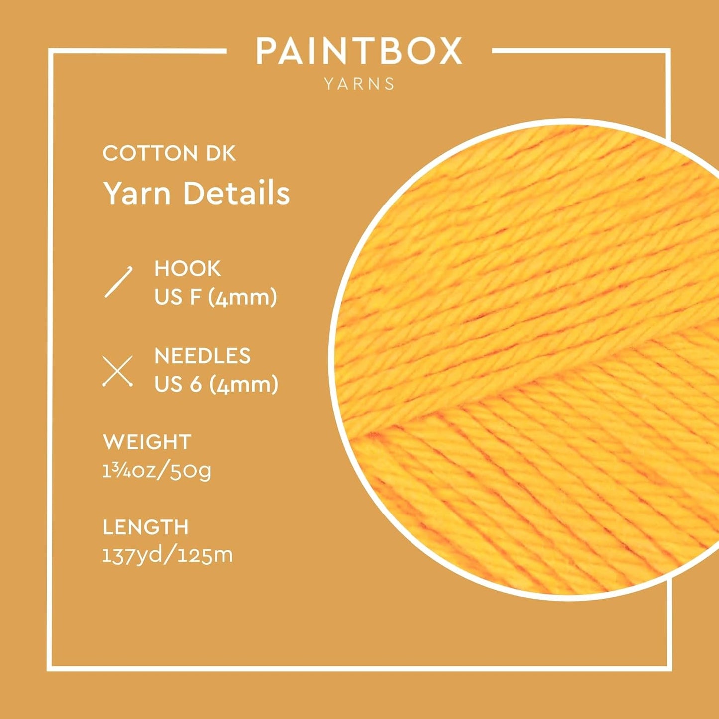Paintbox Yarns 100% Cotton DK Yarn 1.76oz / 50g, 137yds / 125m | Mustard Yellow Wool For Crochet, Knitting - Soft, Lightweight Double Knit Yarn For Clothes