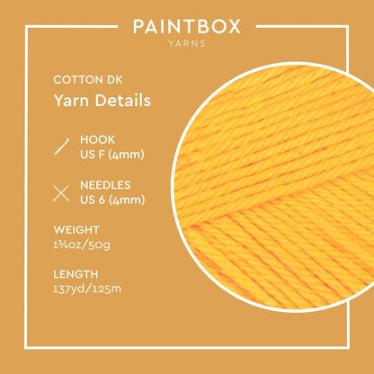 Paintbox Yarns 100% Cotton DK Yarn 1.76oz / 50g, 137yds / 125m | Mustard Yellow Wool For Crochet, Knitting - Soft, Lightweight Double Knit Yarn For Clothes