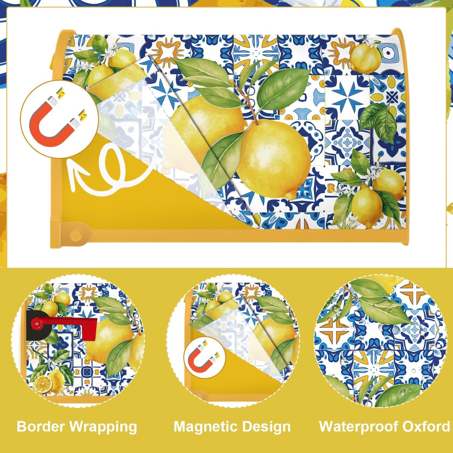 Mailbox Covers Magnetic Standard Size Summer Lemon Amalfi Coast | 20x18Inches, Waterproof, Weather Resistant, Stong Magnet, Vibrant Color, Not Fade, Last Long, Lemon Lovers Mailbox Wrap Gifts