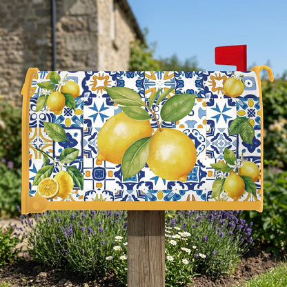 Mailbox Covers Magnetic Standard Size Summer Lemon Amalfi Coast | 20x18Inches, Waterproof, Weather Resistant, Stong Magnet, Vibrant Color, Not Fade, Last Long, Lemon Lovers Mailbox Wrap Gifts