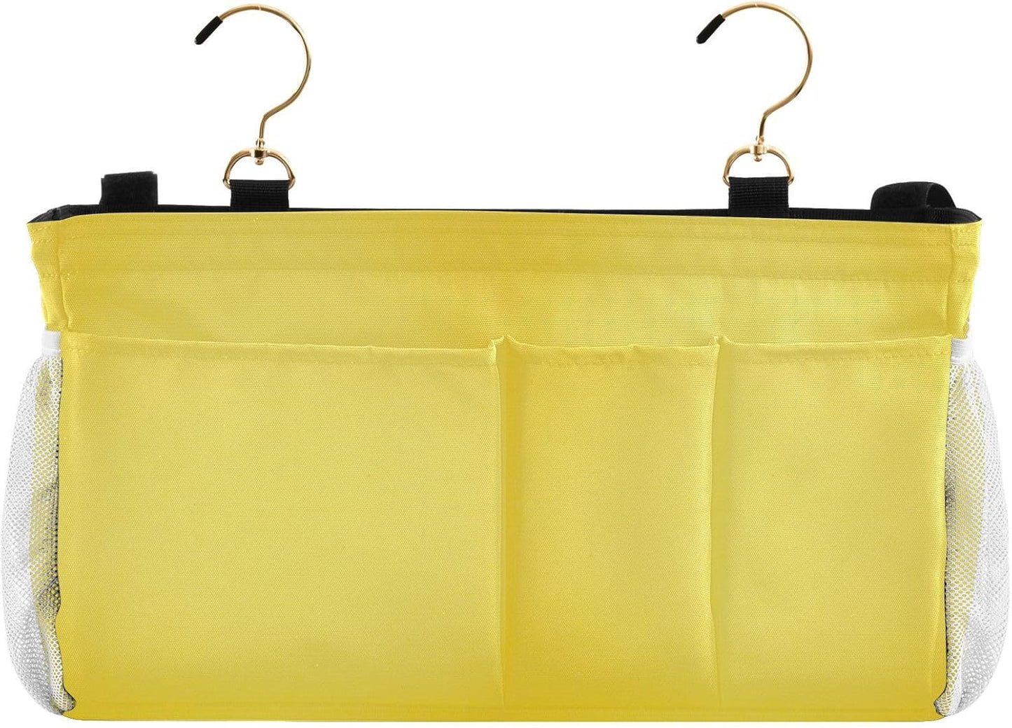 Yellow Bedside Caddy Hanging Storage Organizer Bag with 2 Straps & Hooks for Bunk Beds, College Dorm, Hospital Bed - Holder for Books, Phone, Magazine, Glasses, Keys