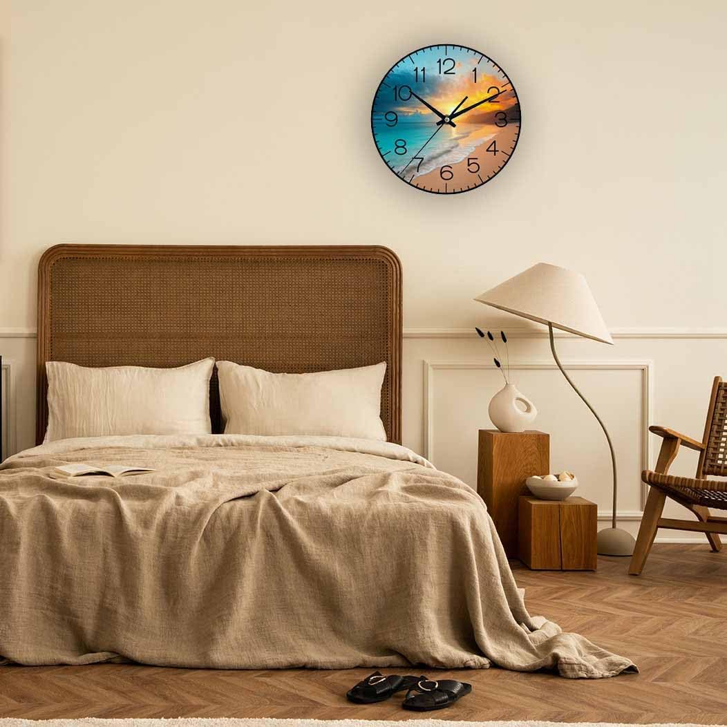 Lemon Wall Clock Yellow-Green Lemon Leaves Battery Powered Wall Clock Silent Non Ticking 10 Inch for Living Room, Kitchen, Home,Bathroom, Bedroom - Colors B