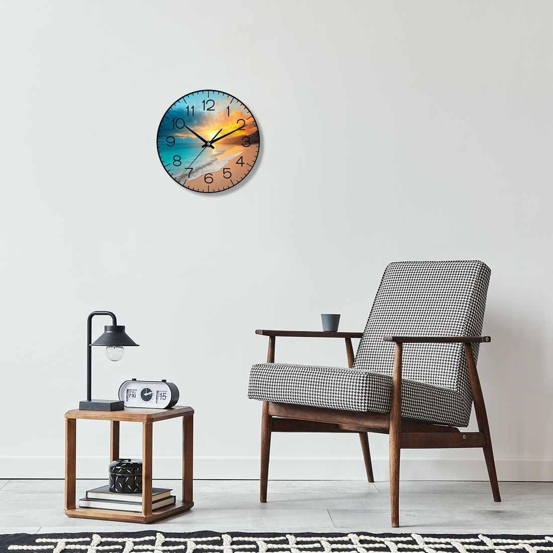 Lemon Wall Clock Yellow-Green Lemon Leaves Battery Powered Wall Clock Silent Non Ticking 10 Inch for Living Room, Kitchen, Home,Bathroom, Bedroom - Colors B