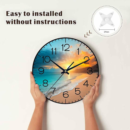 Lemon Wall Clock Yellow-Green Lemon Leaves Battery Powered Wall Clock Silent Non Ticking 10 Inch for Living Room, Kitchen, Home,Bathroom, Bedroom - Colors B