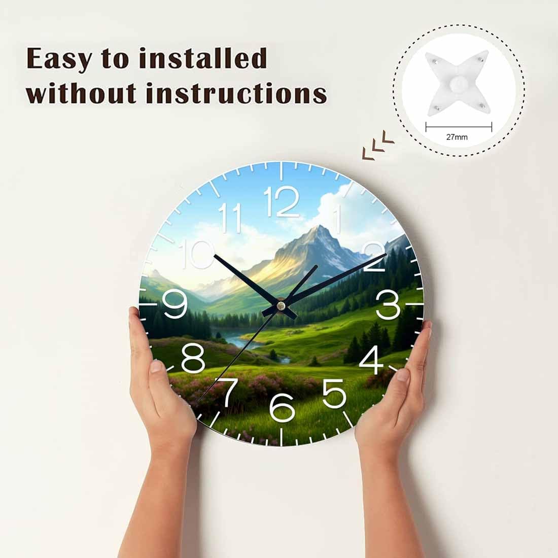 Lemon Wall Clock Yellow-Green Lemon Leaves Battery Powered Wall Clock Silent Non Ticking 10 Inch for Living Room, Kitchen, Home,Bathroom, Bedroom - Colors B