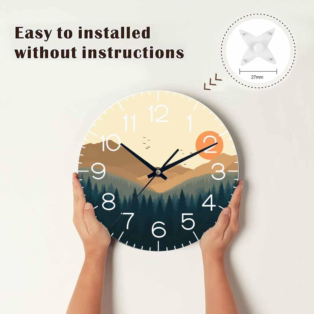 Lemon Wall Clock Yellow-Green Lemon Leaves Battery Powered Wall Clock Silent Non Ticking 10 Inch for Living Room, Kitchen, Home,Bathroom, Bedroom - Colors B
