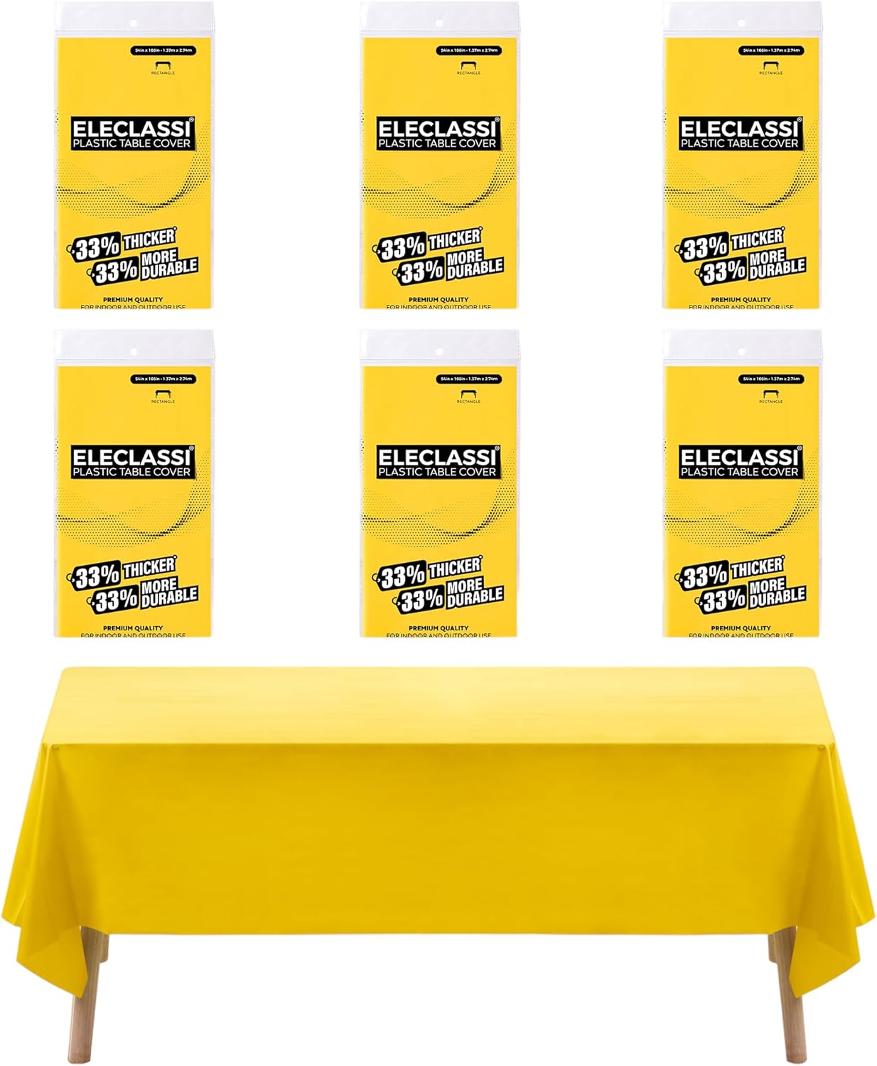 Yellow 6 Pack Premium Disposable Plastic Tablecloth 54 x 108 in - Plastic Table Cloth Disposable Tablecloth for Rectangle Table Up to 8 Feet