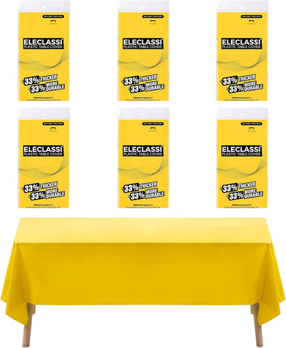 Yellow 6 Pack Premium Disposable Plastic Tablecloth 54 x 108 in - Plastic Table Cloth Disposable Tablecloth for Rectangle Table Up to 8 Feet