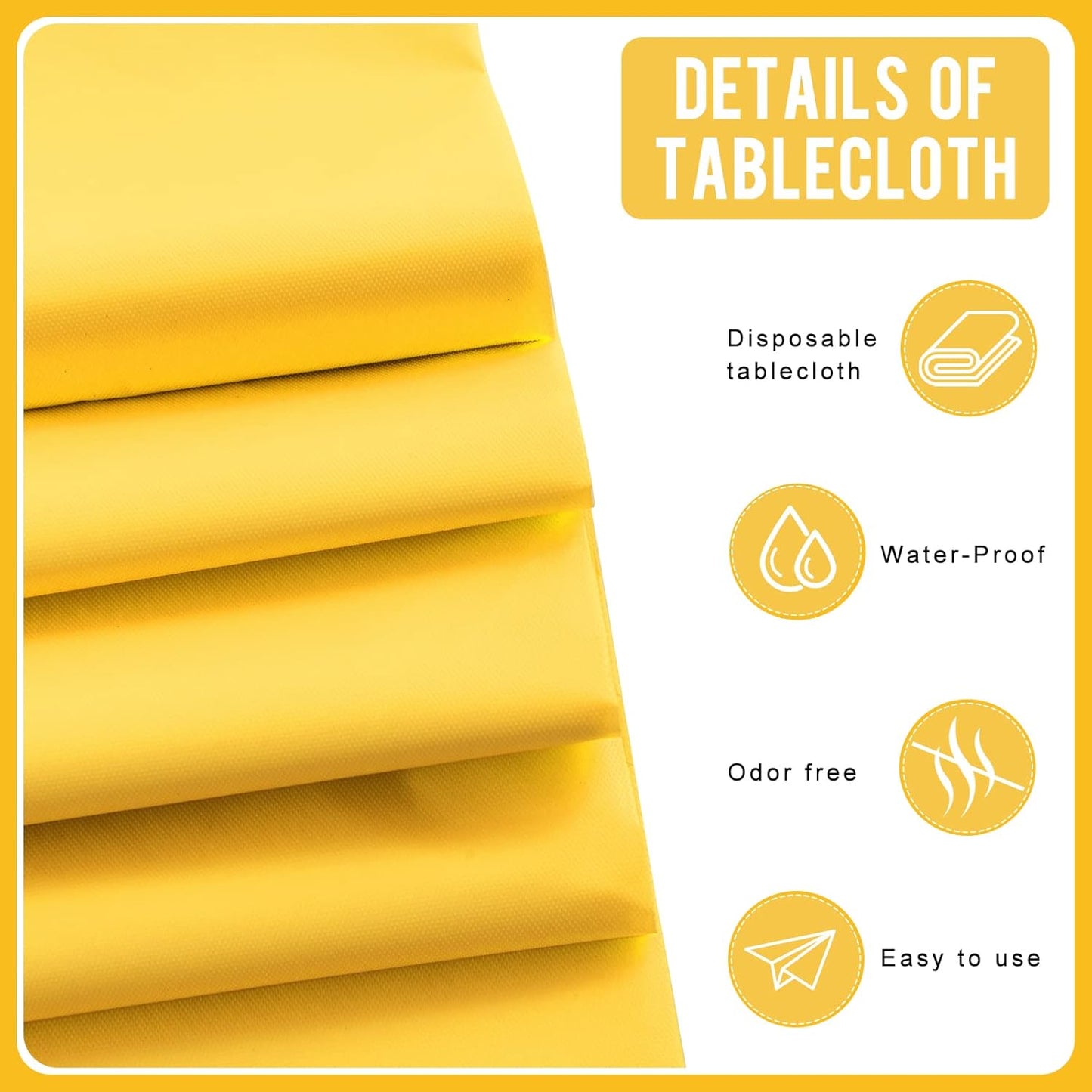 Yellow 6 Pack Premium Disposable Plastic Tablecloth 54 x 108 in - Plastic Table Cloth Disposable Tablecloth for Rectangle Table Up to 8 Feet