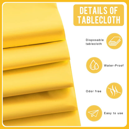 Yellow 6 Pack Premium Disposable Plastic Tablecloth 54 x 108 in - Plastic Table Cloth Disposable Tablecloth for Rectangle Table Up to 8 Feet
