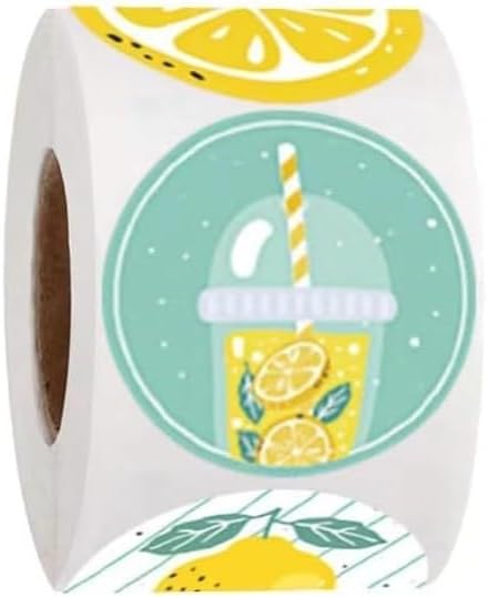 500Pcs 1 Inch Lemon Stickers Roll for Envelope Seals 8 Different Design Sticker for Business Kids Card Candy Cookie Bag Gift Party, Envelope Seals, Labels and Stickers
