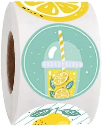 500Pcs 1 Inch Lemon Stickers Roll for Envelope Seals 8 Different Design Sticker for Business Kids Card Candy Cookie Bag Gift Party, Envelope Seals, Labels and Stickers