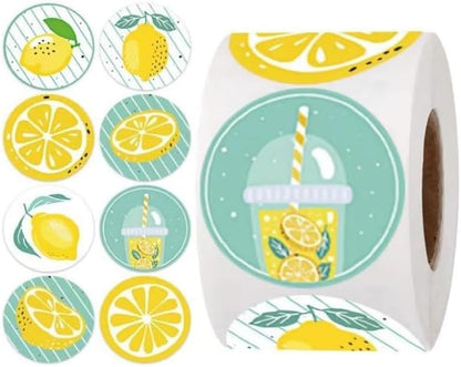 500Pcs 1 Inch Lemon Stickers Roll for Envelope Seals 8 Different Design Sticker for Business Kids Card Candy Cookie Bag Gift Party, Envelope Seals, Labels and Stickers