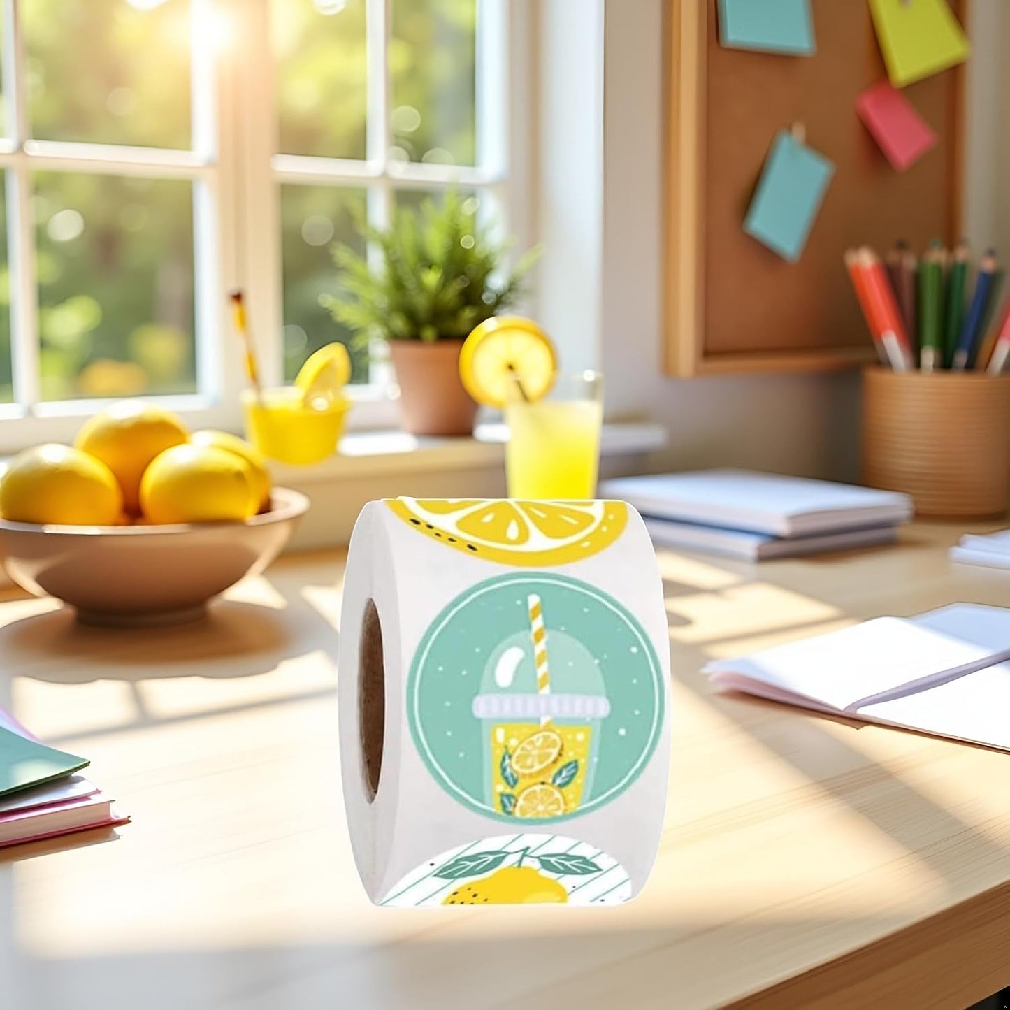 500Pcs 1 Inch Lemon Stickers Roll for Envelope Seals 8 Different Design Sticker for Business Kids Card Candy Cookie Bag Gift Party, Envelope Seals, Labels and Stickers