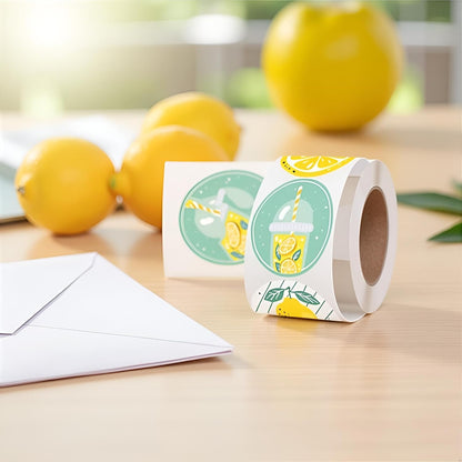 500Pcs 1 Inch Lemon Stickers Roll for Envelope Seals 8 Different Design Sticker for Business Kids Card Candy Cookie Bag Gift Party, Envelope Seals, Labels and Stickers