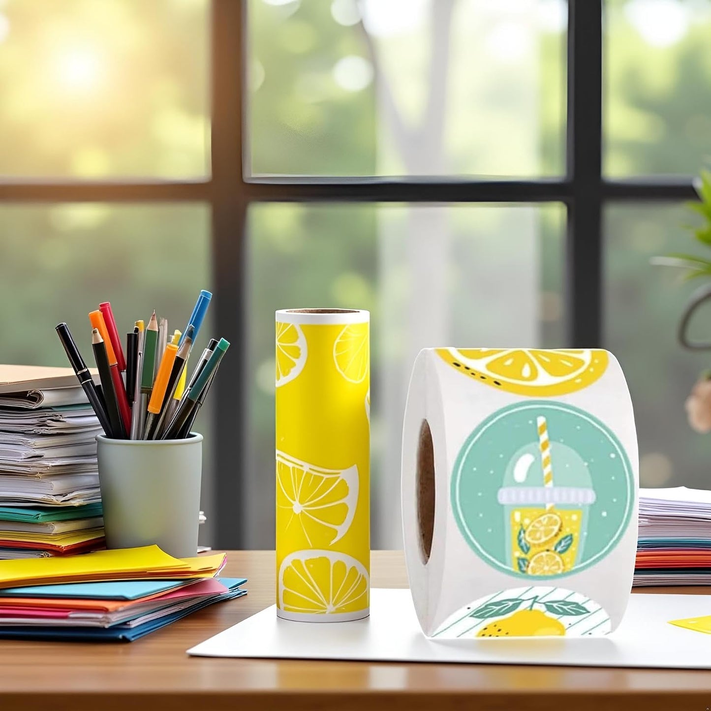 500Pcs 1 Inch Lemon Stickers Roll for Envelope Seals 8 Different Design Sticker for Business Kids Card Candy Cookie Bag Gift Party, Envelope Seals, Labels and Stickers
