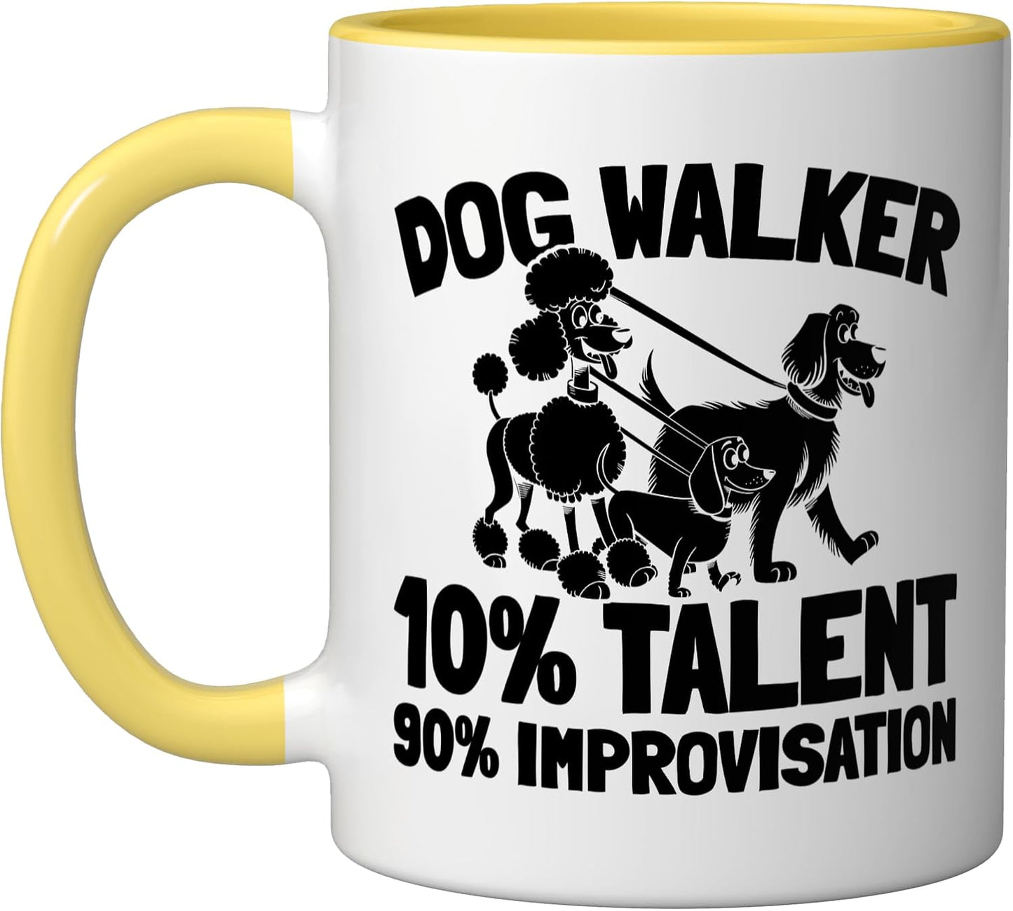 Pet Care Exercise - Walking Dog Walker Ceramic Mug, Yellow/White
