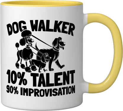 Pet Care Exercise - Walking Dog Walker Ceramic Mug, Yellow/White
