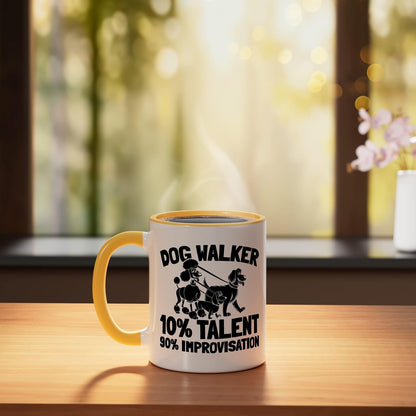 Pet Care Exercise - Walking Dog Walker Ceramic Mug, Yellow/White