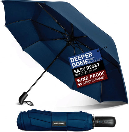Compact Travel Umbrella, Portable Windproof Umbrella for Rain | Deep Dome Cover, Lightweight, Automatic Open/Close, Fits in Car & Backpack