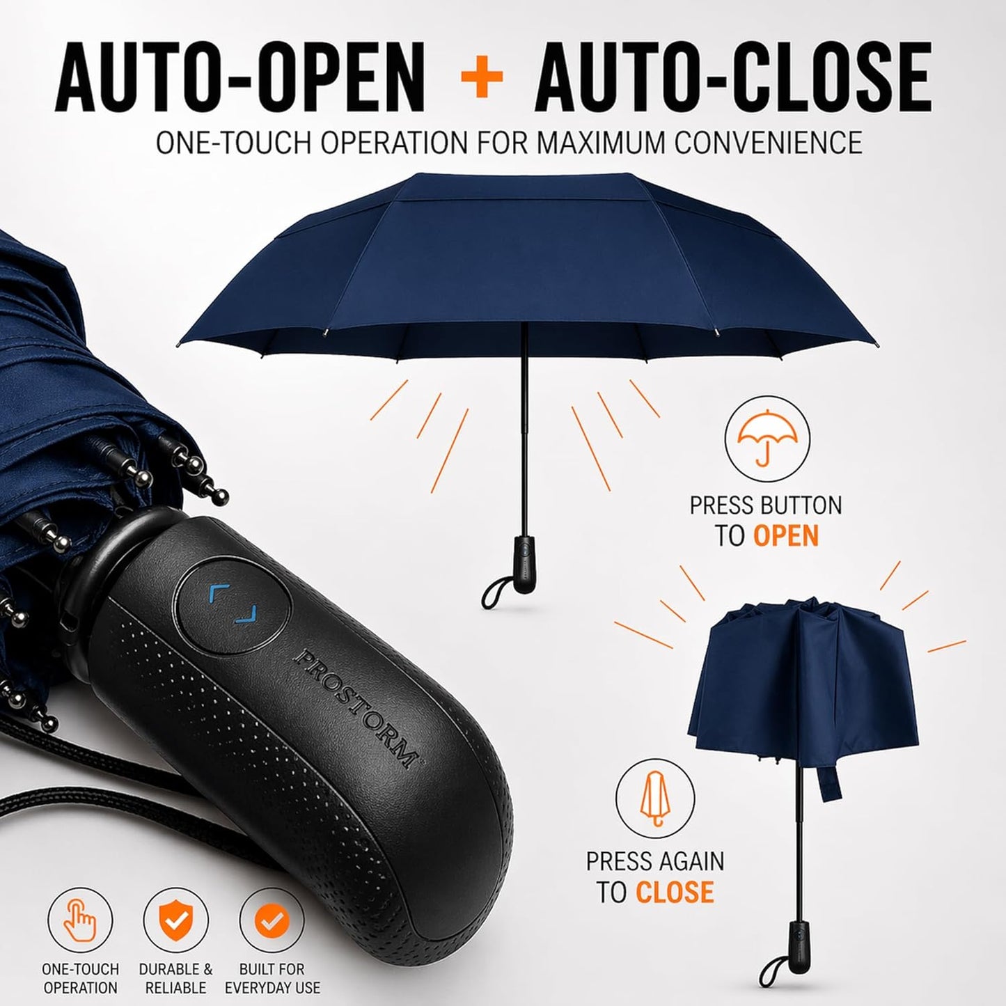 Compact Travel Umbrella, Portable Windproof Umbrella for Rain | Deep Dome Cover, Lightweight, Automatic Open/Close, Fits in Car & Backpack