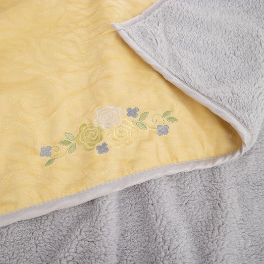 Plush Baby Blanket Super-Soft for Boys and Girls, Gifts for Kids Embroidered Fleece Baby Blanket, Portable Bed Throws for Baby Crib and Toddler Bed, 30”x40”(Yellow Grey Floral)