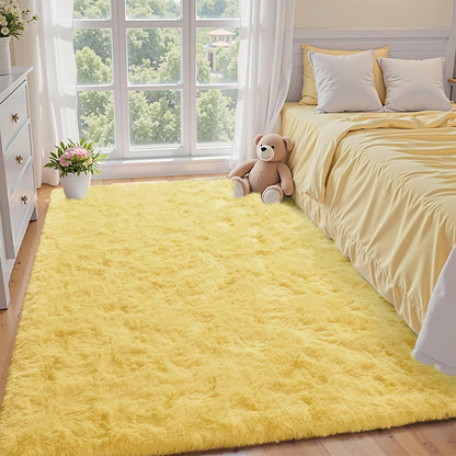 Yellow Rug for Bedroom Shag Area Rugs 4x6 Fluffy Living Room Plush Carpet Non Slip for Nursery Kids PlayRoom Light Color