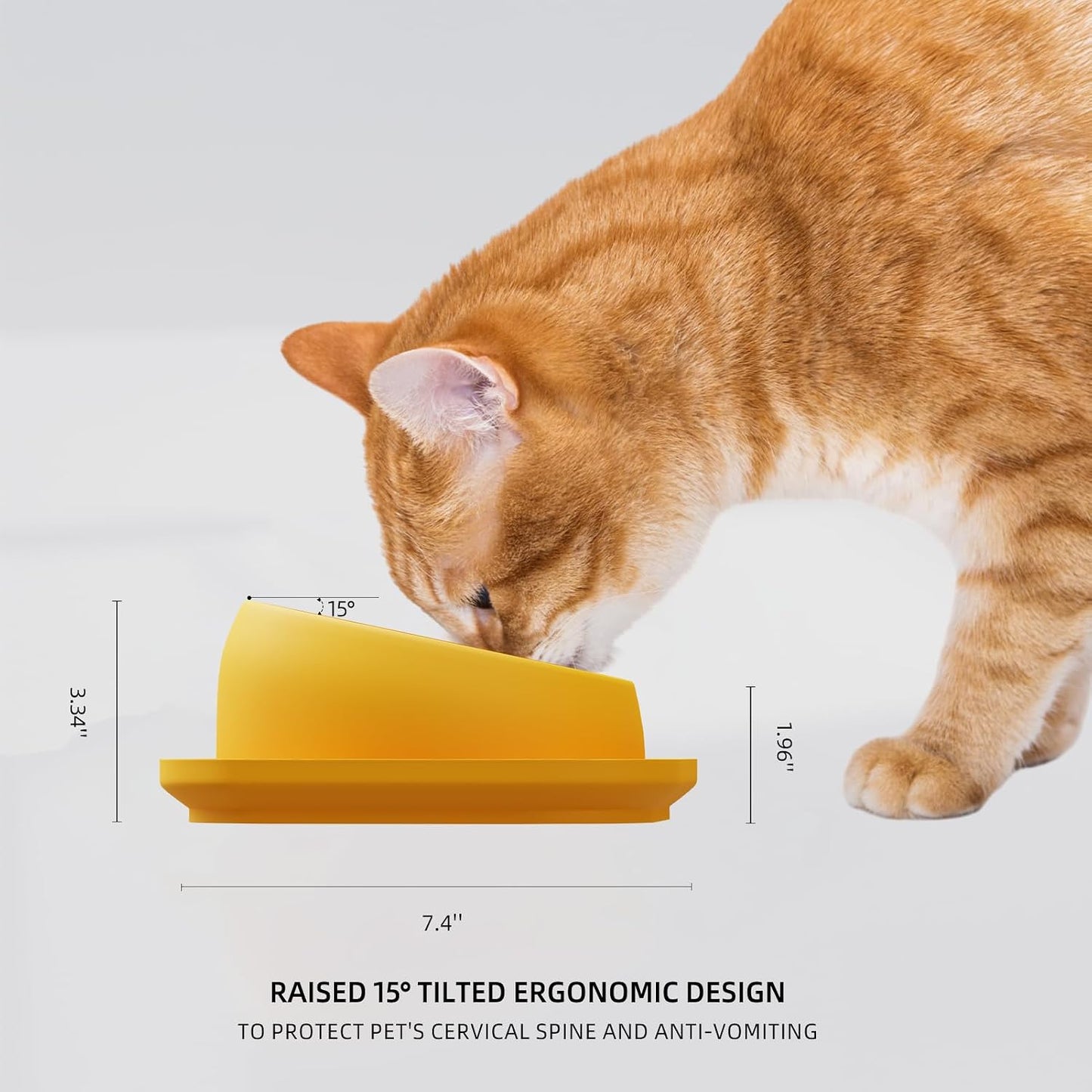 Tilted Cat Food Bowls, Cat Feeding Dishes Whisker Friendly, Slanted Flat Plastic Feeder Elevated Angled Design, 3 in 1 Combined Food Bowls(Yellow)