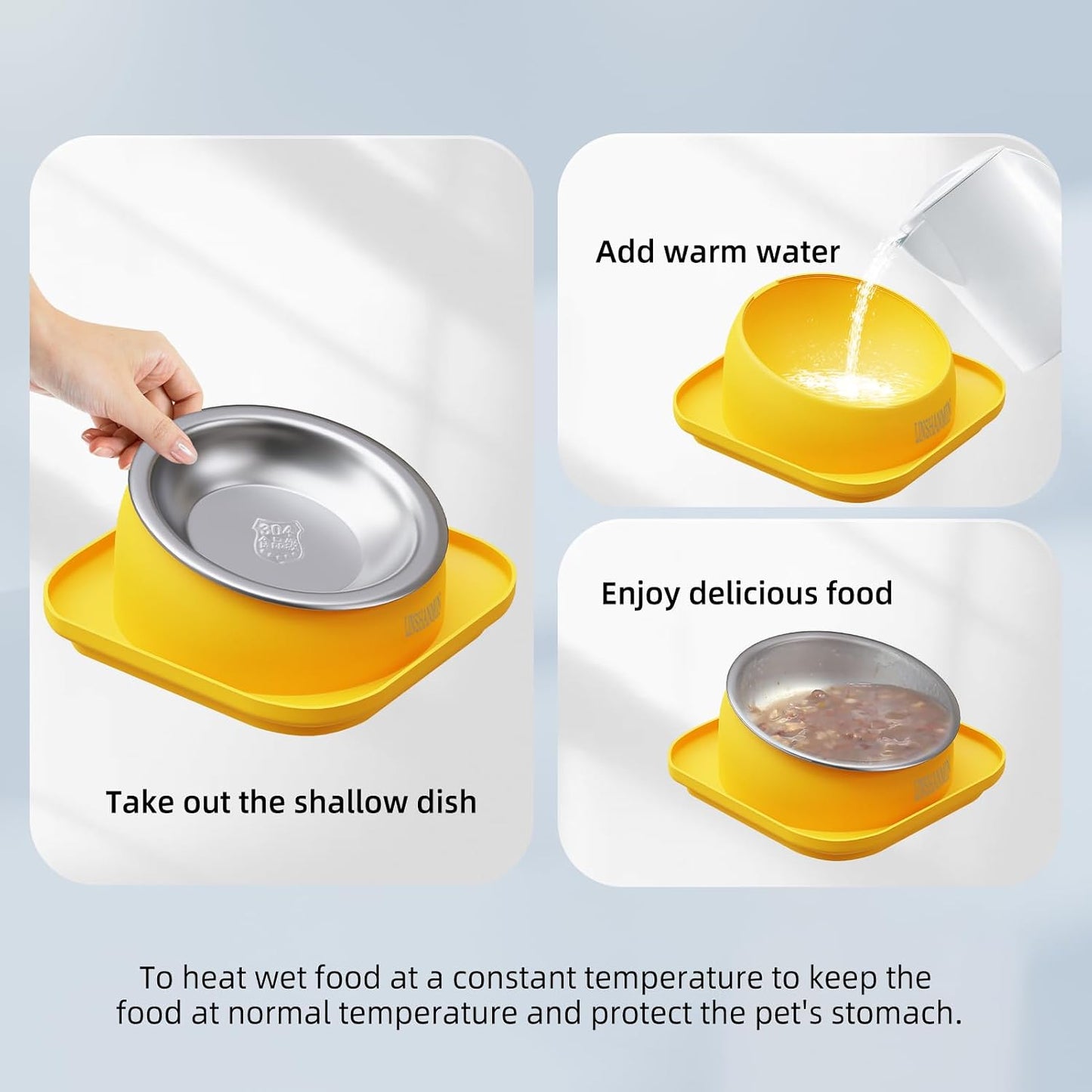 Tilted Cat Food Bowls, Cat Feeding Dishes Whisker Friendly, Slanted Flat Plastic Feeder Elevated Angled Design, 3 in 1 Combined Food Bowls(Yellow)