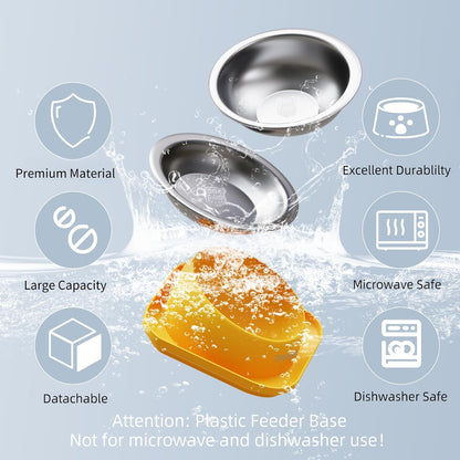 Tilted Cat Food Bowls, Cat Feeding Dishes Whisker Friendly, Slanted Flat Plastic Feeder Elevated Angled Design, 3 in 1 Combined Food Bowls(Yellow)