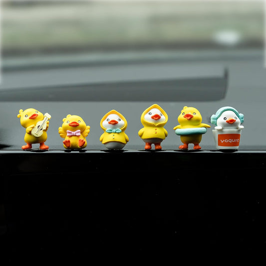 Yellow Duck Car Dashboard Decor, 6PCS Cute Duck Car Dash Decorations, Rear View Mirror Ornament, Interior Accessories for Home Office