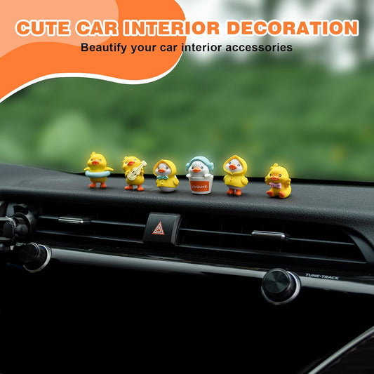 Yellow Duck Car Dashboard Decor, 6PCS Cute Duck Car Dash Decorations, Rear View Mirror Ornament, Interior Accessories for Home Office