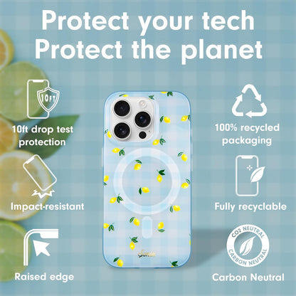 Phone Case for iPhone 16 Pro | Compatible with MagSafe | 10ft Drop Tested | Lemon Gingham