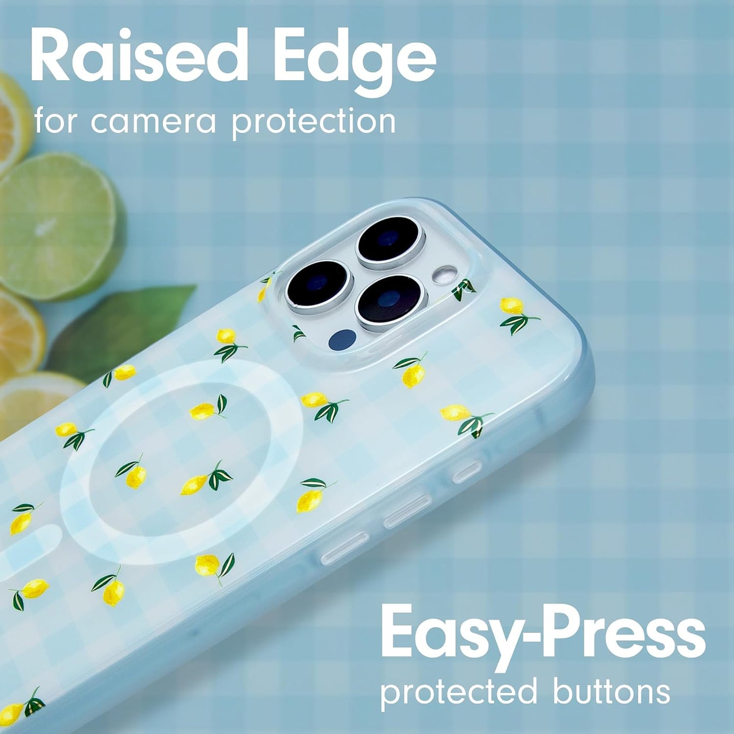 Phone Case for iPhone 16 Pro | Compatible with MagSafe | 10ft Drop Tested | Lemon Gingham