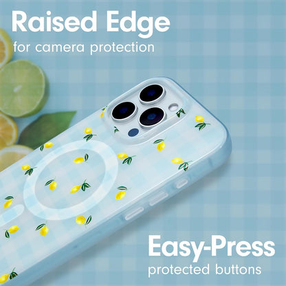Phone Case for iPhone 16 Pro | Compatible with MagSafe | 10ft Drop Tested | Lemon Gingham