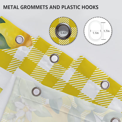 Lemon Shower Curtains for Bathroom, Summer Fruit Green Leaves Bathroom Decor, Waterproof Polyester Fabric Shower Curtain with Hooks 72x72 Inch