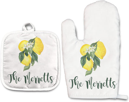 Lemon Personalized Oven Mitt and Pot Holder Set | Oven Mitt | Pot Holder | Kitchen Gifts | Housewarming, Wedding Gift