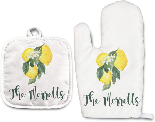 Lemon Personalized Oven Mitt and Pot Holder Set | Oven Mitt | Pot Holder | Kitchen Gifts | Housewarming, Wedding Gift
