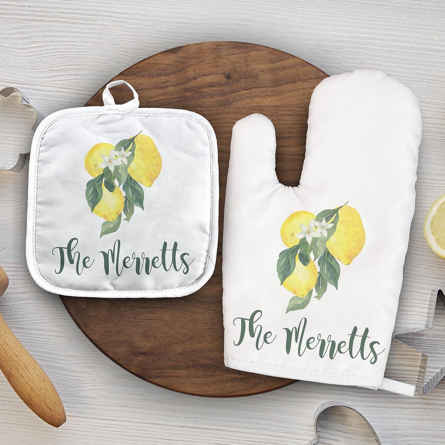 Lemon Personalized Oven Mitt and Pot Holder Set | Oven Mitt | Pot Holder | Kitchen Gifts | Housewarming, Wedding Gift