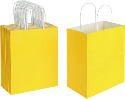 50 Pack 8x4.75x10 Inch Medium Yellow Kraft Paper Bags with Handles Bulk for Birthday Wedding Party Favors Grocery Retail Shopping Takeout Business Goody Craft Gift Bags Sacks, (50pcs Count)